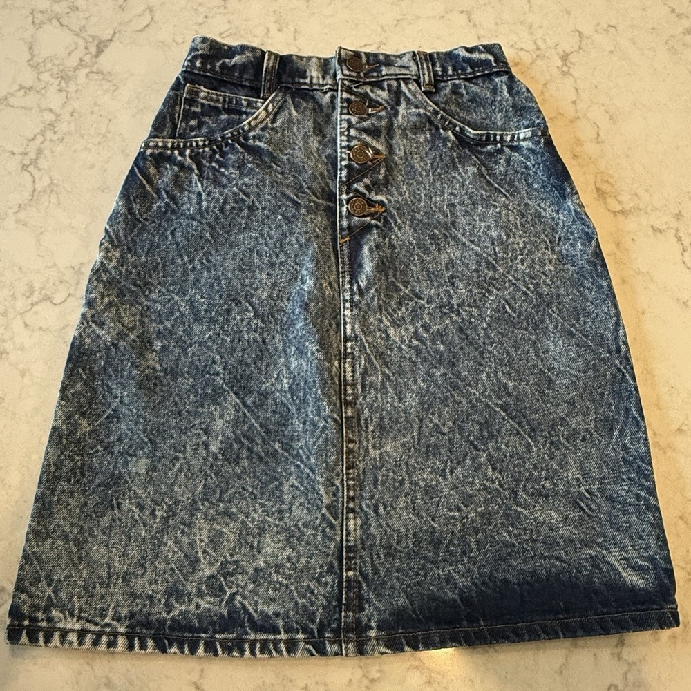 VTG '80s Cap Ferrat Acid Wash Denim Jean Skirt Knee Length A-Line 24 Waist